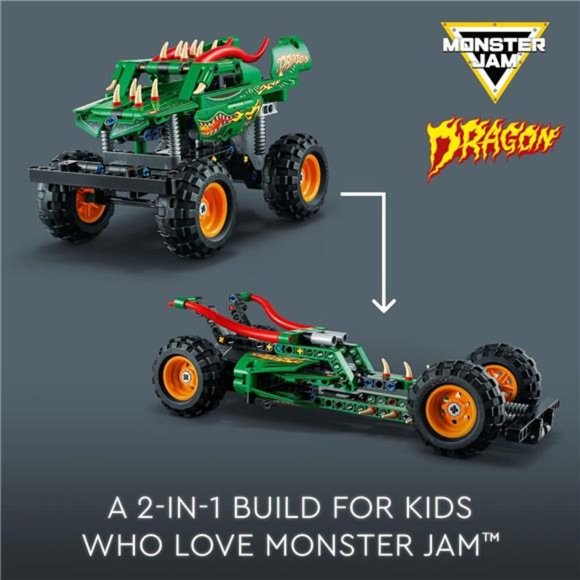 Technic Monster Jam Dragon Monster Truck Toy for Boys and Girls, 2in1 Racing Car - Picture 3 of 7